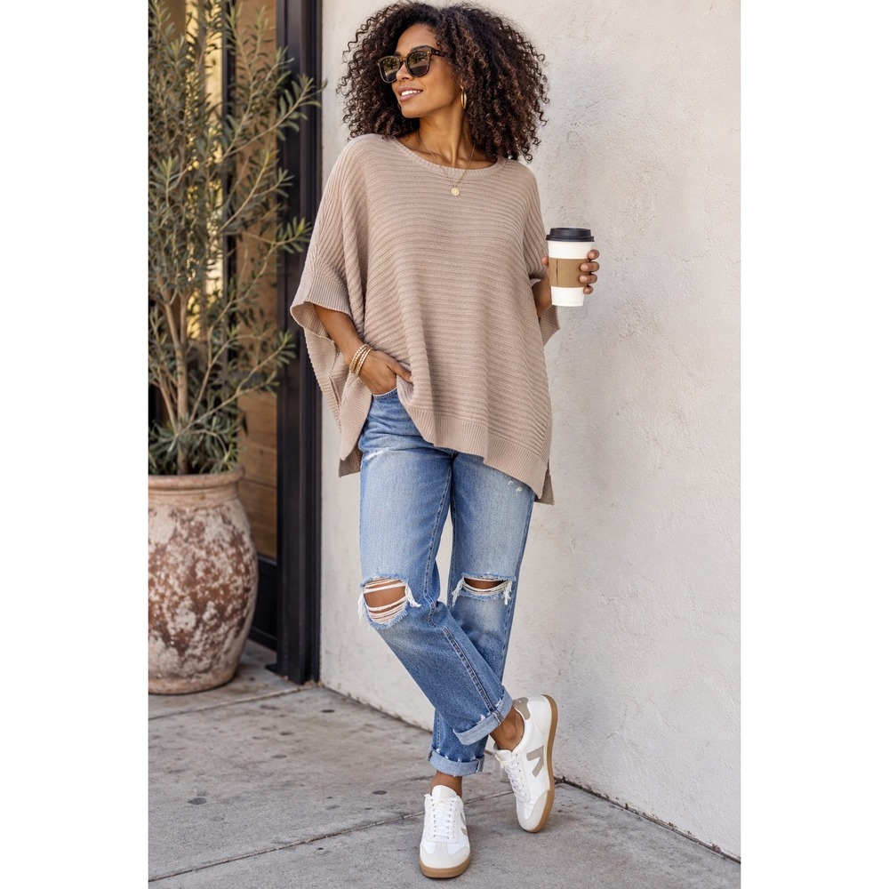 Hayden Los Angeles Women Blush Pink Ribbed Knit Poncho Sweater Oversized M/L